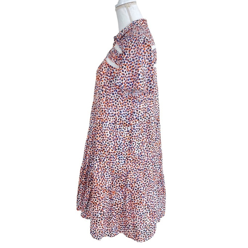 Anthropologie Georgina Tiered Shirtdress In Orange Blue Funky Dot M - Picture 7 of 14
